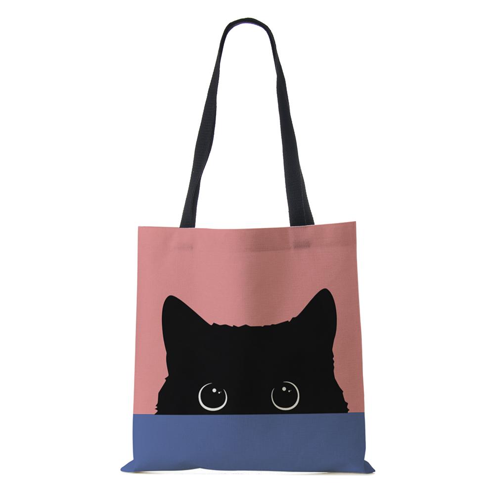 Cat Cartoon Shoulder Bag Reusable Shopper Kawaii Canvas Tote Bag Women Haajuku High Capacity Casual Folding Handbag