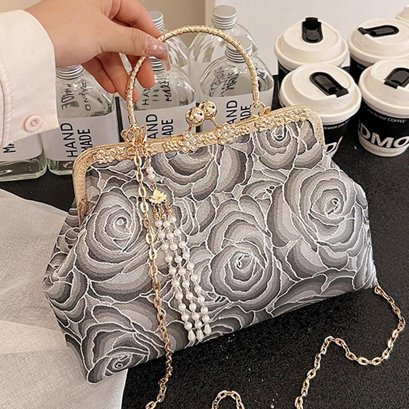 Дизайнерские женские сумки и кошельки с красной розой на цепочке, свадебные сумки-клатчи с цветами, бисером, кисточками, металлическими зажимами для переноски через плечо