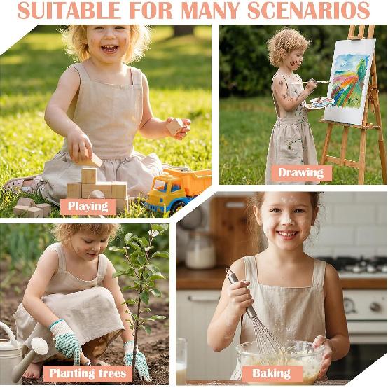 Kids Cross Back Apron with Pockets, Toddler Apron for Girls and Boys, Japanese Style Pinafore Aprons for Toddler Painting, Cooking, Baking, Gardening