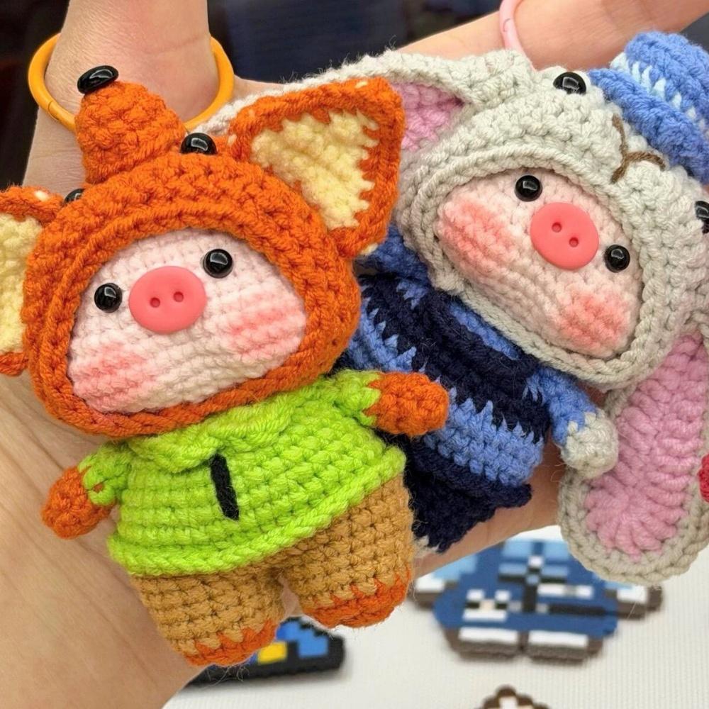 Ручная Вязаная Крючком Свинка - Игрушка из Мягкого Плюша в Теме Зайчика и Лисы, Снятие Стресса, Уникальный Подарок Для Детей и Коллекционеров