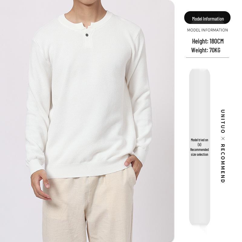 Мужской свитер хенли узором «ананас» 2025