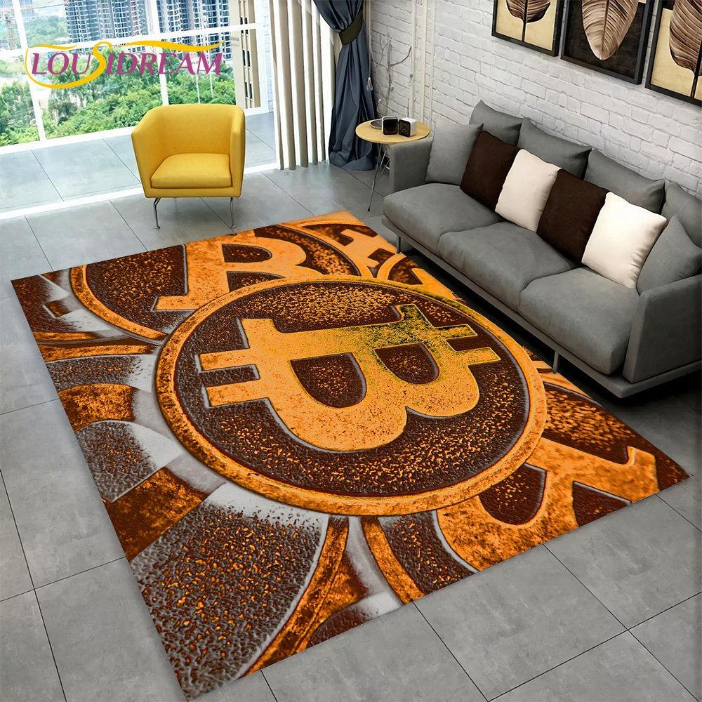 3D Bitcoin Virtual Currency Area Rug Large Carpet Rug for Living Room Bedroom Sofa Playroom Doormat Decor Kid Non-slip Floor Mat