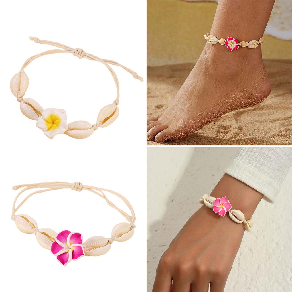 Distinctive Woven Beach Anklet with Floral Charm Stylish Adjustable Cotton Rope Foot Chain Jewelry for Women Girls