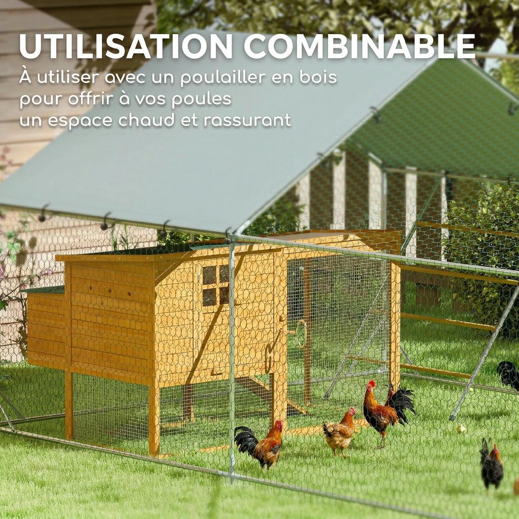 Chicken Coop Enclosure, 12 m2, Wire Mesh, Perch, Galvanized Steel, 300 x 400 x 195 cm, Silver