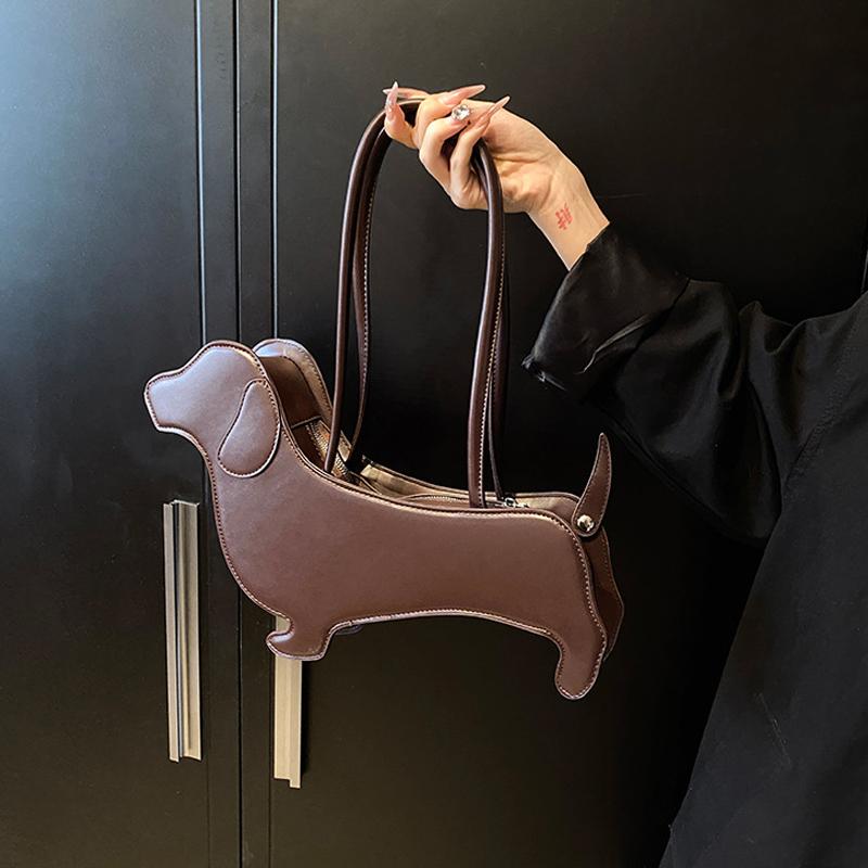 Yogodlns Three-dimensional Dachshund Shoulder Bag PU Leather Retro Handbag Design Underarm Bag For Women Trend Commut Bag