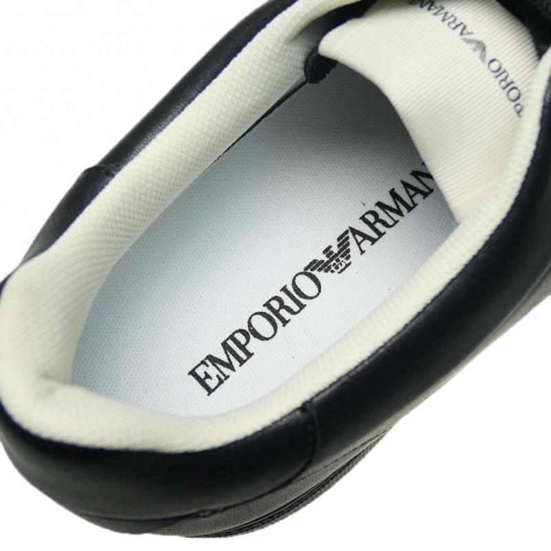 Emporio Armani Men's Leather Sneakers Shoes Black - Size: 44.5