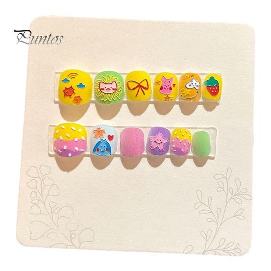 12 шт. детские накладные ногти с героями мультфильмов, милый рождественский тематический узор, тисненый пресс на ногтях, самоклеящиеся накладные ногти, художественное украшение «сделай сам»