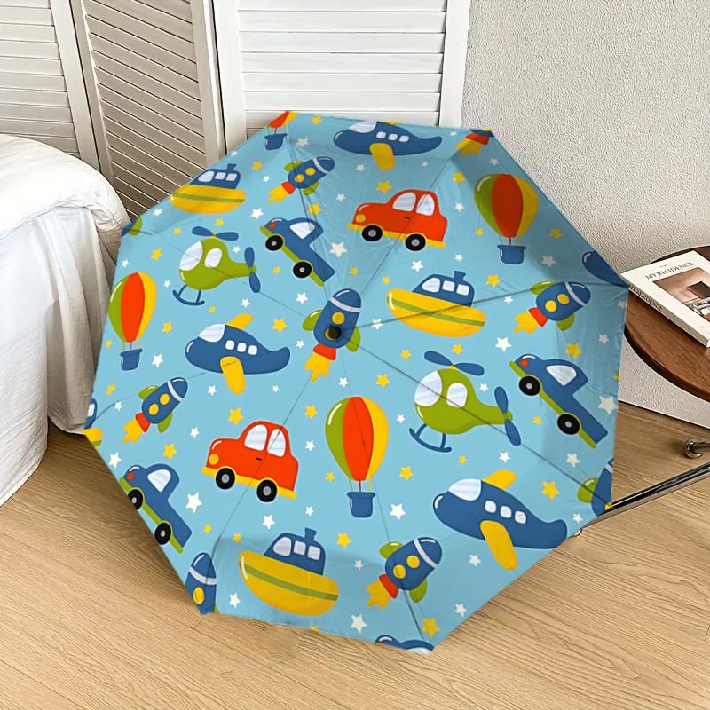 Transportation Theme Automatic Opening Folding Umbrella with 8 Bone Iron Frame Perfect for Fans,Travelers,Daily Use,and Festive Gifts!1