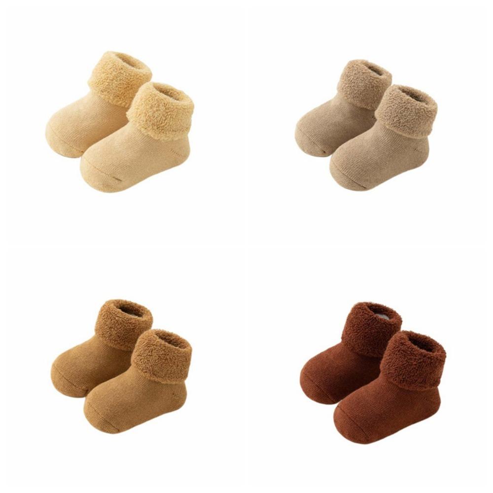 4Pairs Anti-slip Infant Learning Walk Socks Solid Color Home Sleep Socks Autumn&Winter
