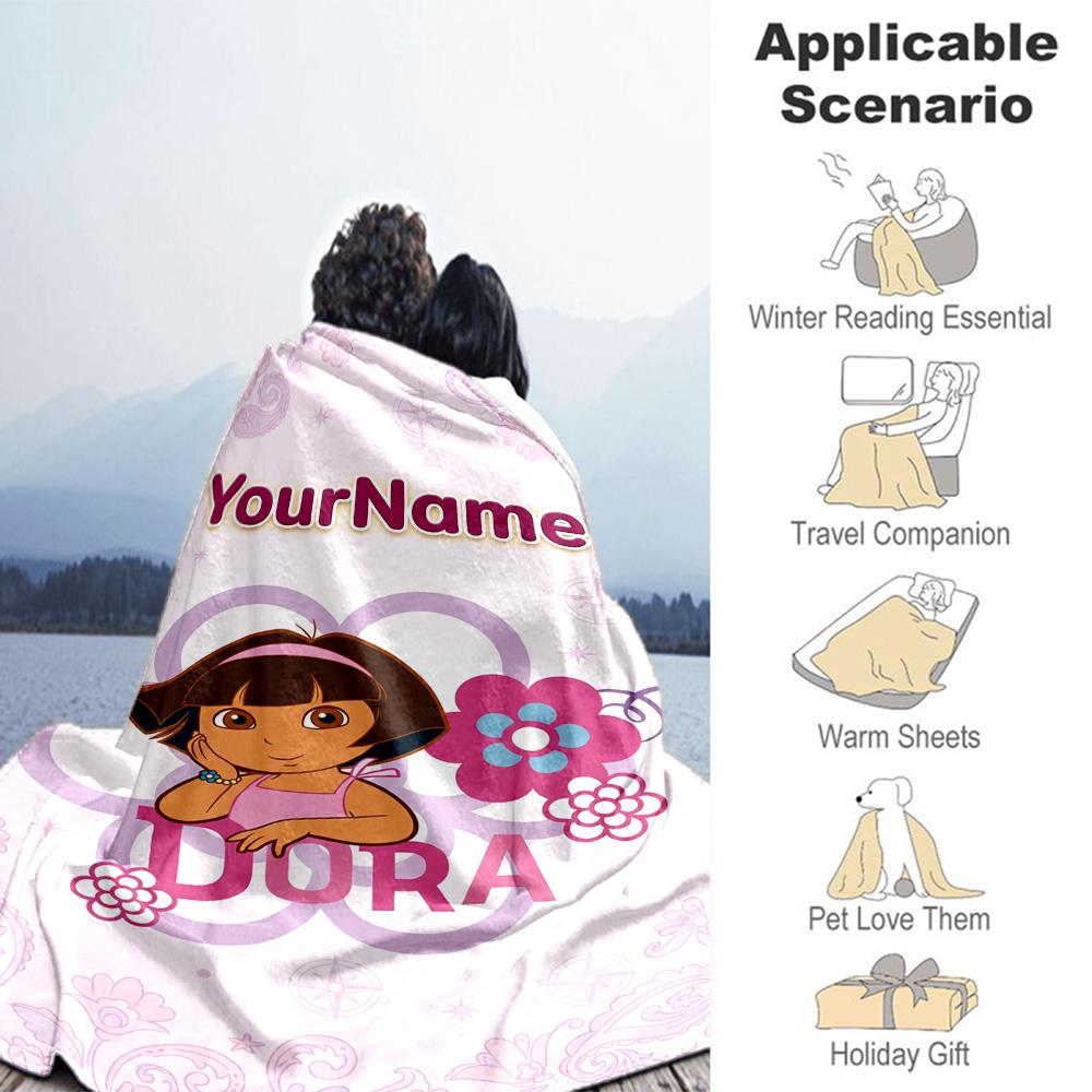 Dora Explorer Customize Text Blanket Gift Personalized Blanket Soft Warm Cozy Throw For Picnics Bed Bedding Office Chair Four Seasons Multipurpose