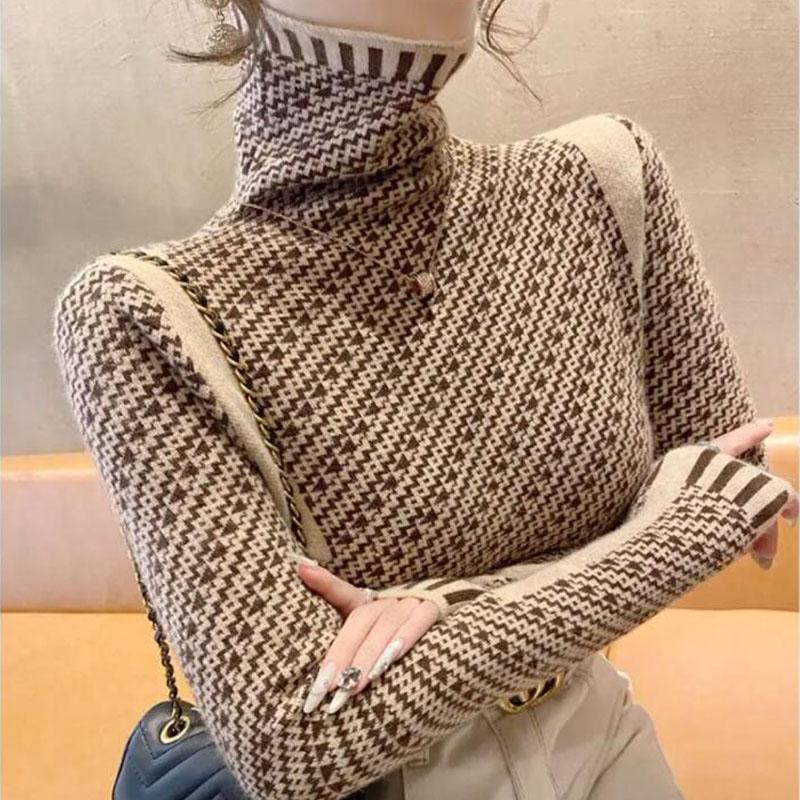 Свитер с высоким воротником, пуловер, женский лоскутный свитер, модный осенне-зимний повседневный свитер с длинными рукавами, женский пуловер