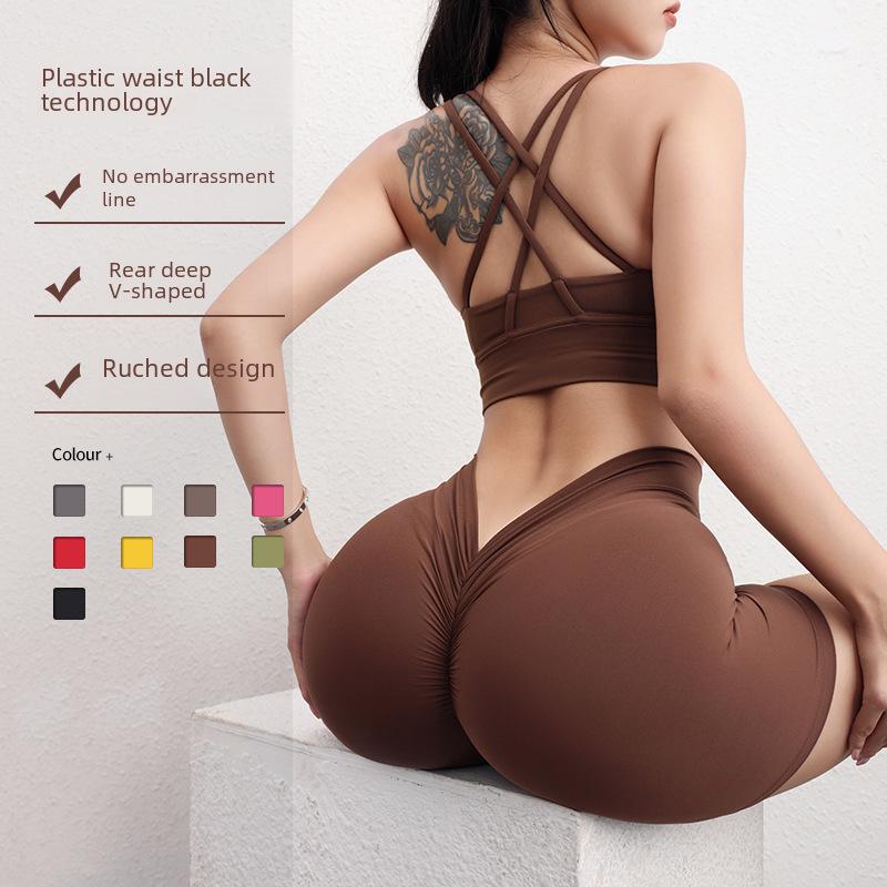 Женские штаны для йоги Cross-Border V: Подтягивающие бедра, сексуальные, телесного цвета спортивные капри с бесшовными персиковыми бедрами.