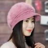Зимняя защита теплая шерстяная вязаная шапка из кроличьего меха толстые мягкие шапочки женские модные шапки-чепчики для матерей-художников козырьки