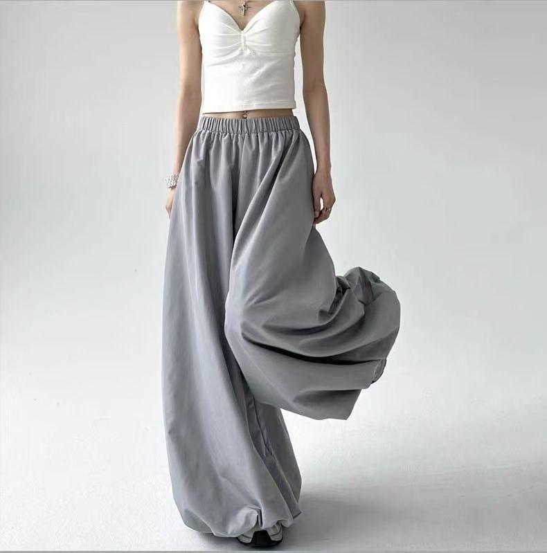 Gray Loose Wide Leg Pants Women's High Waist A-Line Casual Lazy Lantern Trousers Autumn Slimming Long Pants