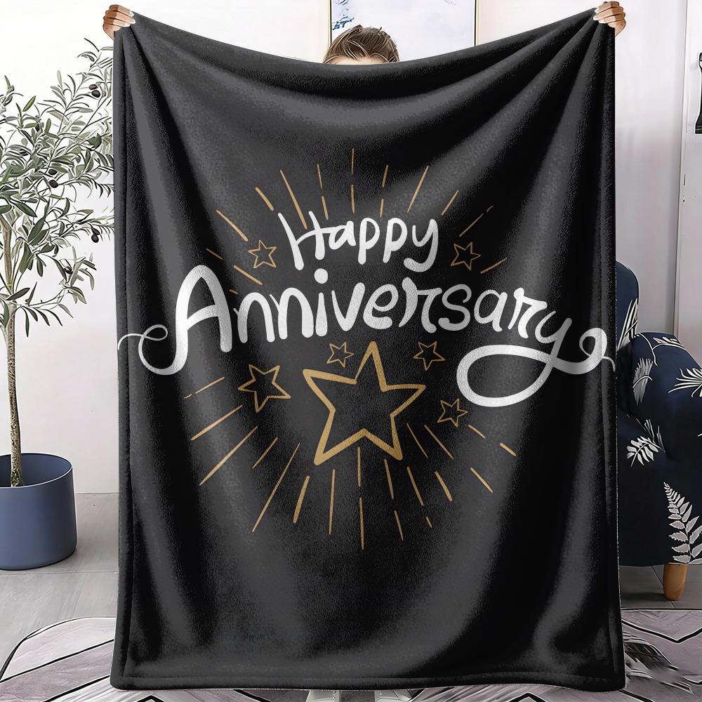 Happy Anniversary Throw Soft Flannel AC Blanket Lightweight Summer Nap Throw Cozy Blanket for Sofa Bed Travel Home