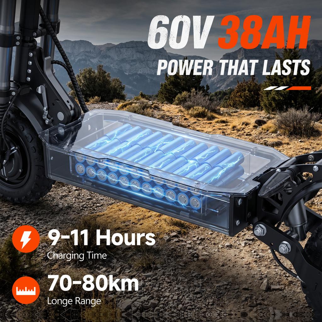 X10 6000W Dual Motor E-Scooter | 80KM/H | 60V 38Ah | 11" Off-Road Tires | Hydraulic Brake & Suspension | 150KG Load, Adult Extreme Adventure Scooter