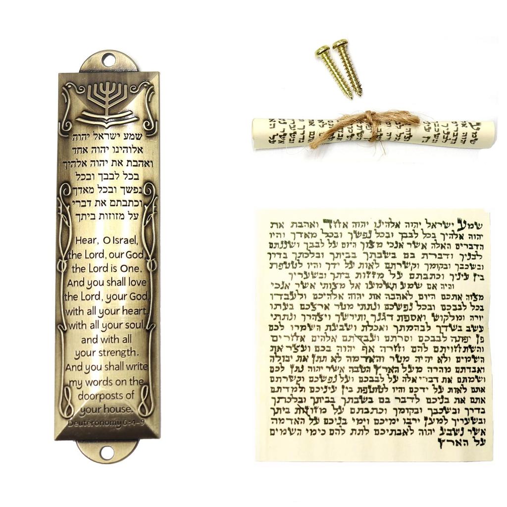 Мезуза для двери, металлическая мезуза со свитком для двери, еврейская мезуза для двери с благословением на дом на английском/еврейском языке для еврейского подарка на новоселье