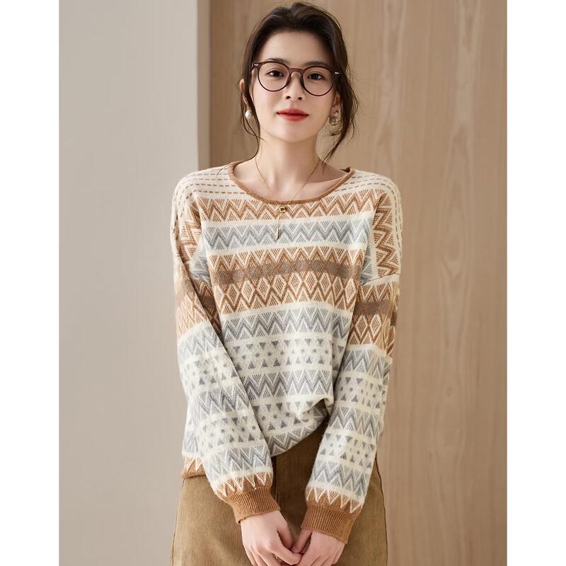 Женский свитер с жаккардовым узором Fair Isle, 100% овечья шерсть