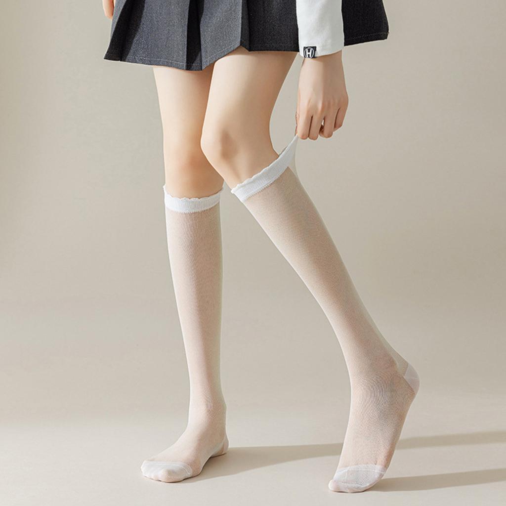 Silver Fine Flash Gypsy Calf Socks Women'S Spring And Summer Thin Transparent Pile Socks Fashionable Lace Dopamine Jk Stockings