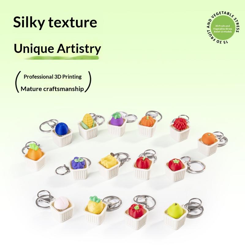 Fidget Toy Keychain 1Pcs 3D Vegetable Fruit Design Non-Lighted Soft Stress Reliever for Outdoor Travel Backpack Accessory