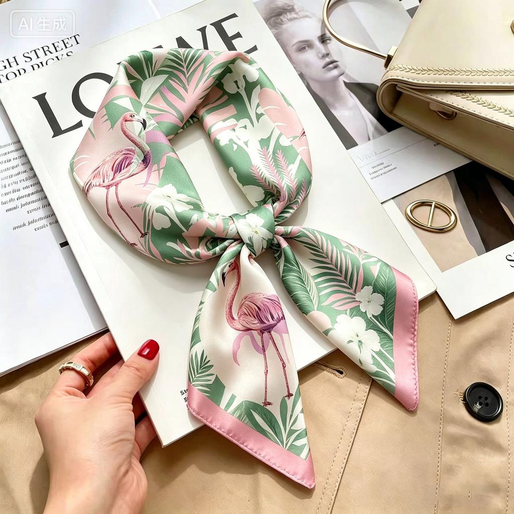 Autumn and winter Maillard cashew square scarf silk scarf women's shirt versatile neck small scarf tied hair decorative scarf