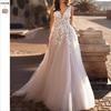 2025 European & American Women's Sleeveless Deep V-Neck Lace Wedding Dress