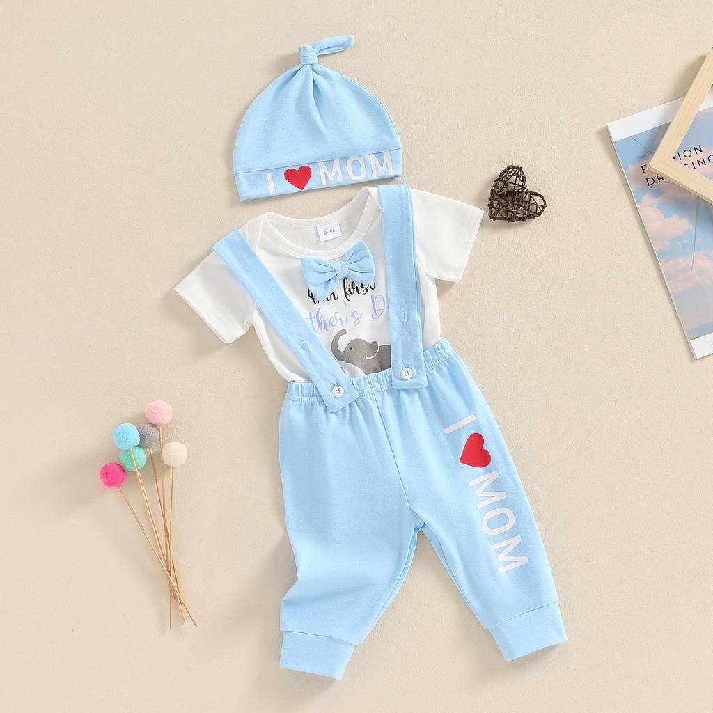 Наряд для мальчика, комбинезон с короткими рукавами и бантом с принтом слона, комбинезон и шляпа. Наряд на первый день матери.