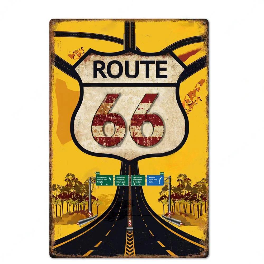 Vintage Metal Tin Signs Route 66 Posters Decor Sign Plaque Retro Garage Wall Fo Bar Club Room Restaurant Wall Decoration