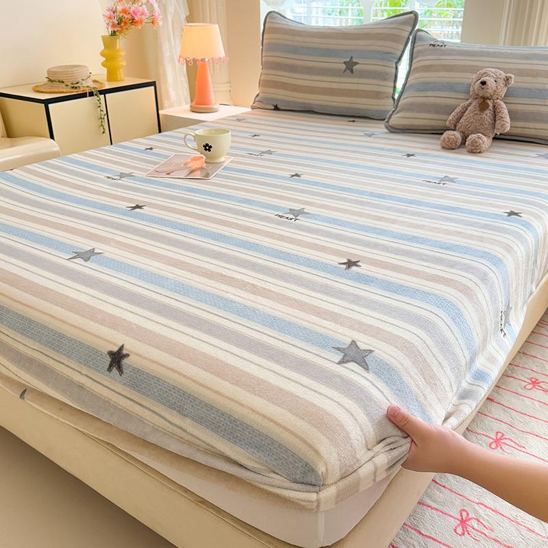 Bedspreads Milk Velvet Fitted Sheet Thick Flannel Warm Headboards All-Around Elastic Bed Cover Mattress Cover Double Bed Sheets