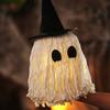 Halloween Hanging Ghost Decoration LED Light Up White Cotton Rope Ghost with Witch Hat for Indoor Outdoor Home Party Decor