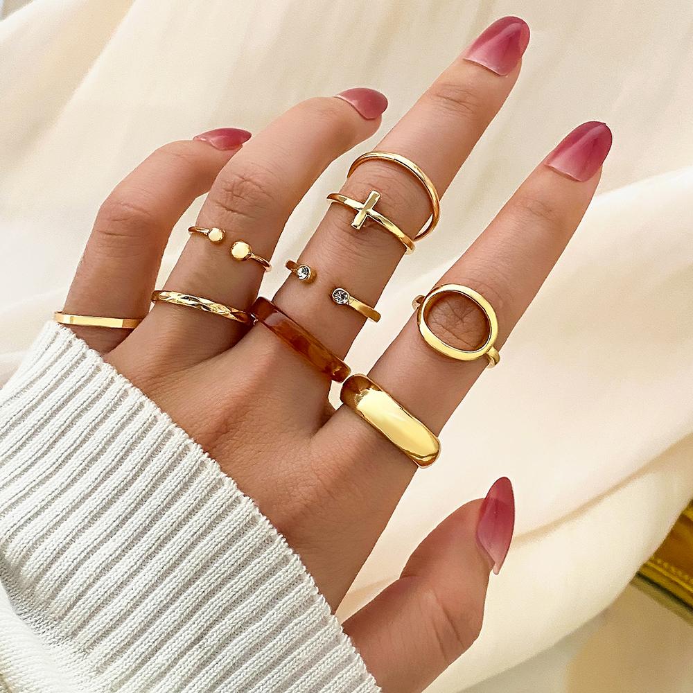 Золотое Роскошное Открытое Кольцо Простое Открытое Очарование Модное Кольцо 9-компонентное Кольцо Комбинация Глянцевый Вечерний Франк Женское Подарочное Кольцо Универсальный Комплект Ювелирных Изделий