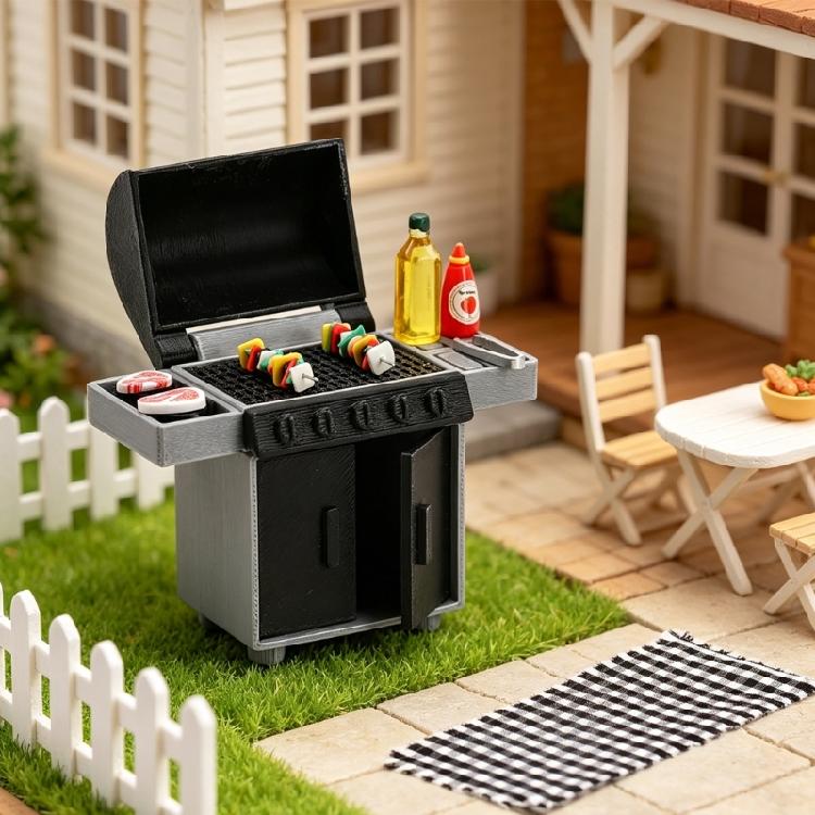 Metal Barbecue Grill Model for Dollhouses Furniture, Deck Cookout Display Accessory Use Case Display Item