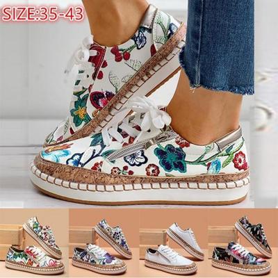 Женские кроссовки, элегантные женские туфли на плоской подошве со шнуровкой и цветочным принтом, модная женская вулканизированная обувь с круглым носком, женская повседневная обувь