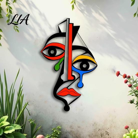 Geometric Face Wall Decor Colorful Abstract Metal Art, Quirky Funny Minimalist Art Hanging Sculpture, Modern for Living Room, Bedroom Gallery