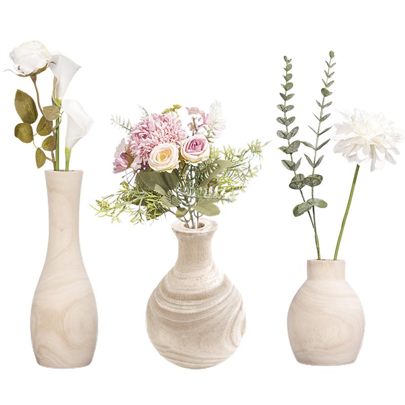 1шт Цветочная композиция Натуральный цвет Деревянная ваза Шикарный настольный орнамент Минималистичные сухоцветы Дзен Дизайн Цветы Бутылка