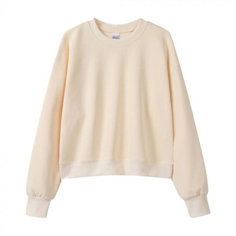 Womens Thick 450g Cotton Blend Oversized Round Neck Sweatshirt Fall Winter Warm Layering Top