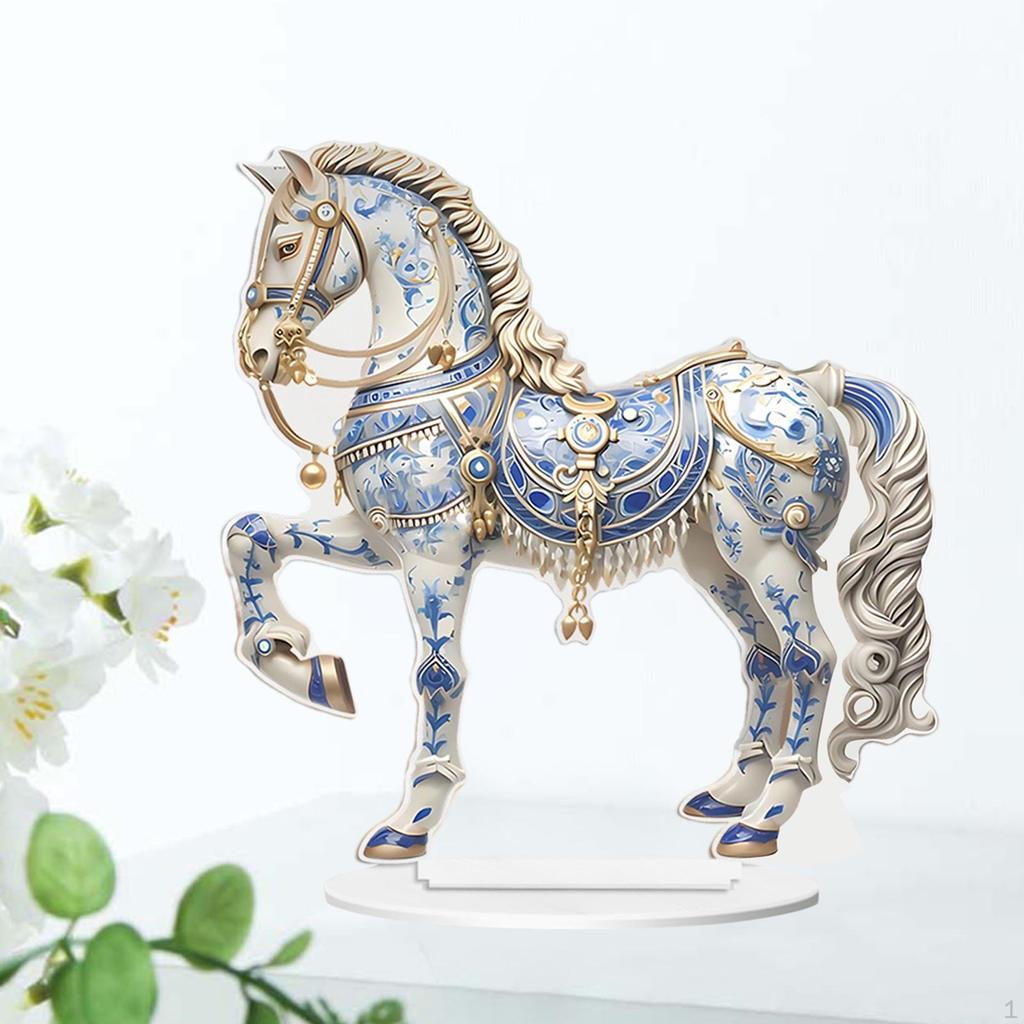 Акриловая фигурка в форме лошади 2D, декоративная фигурка для стола с основанием, скульптура, статуэтка для