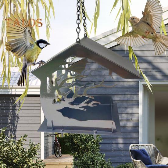 Металлический домик-кормушка для птиц на открытом воздухе, устойчивый к белкам, кормушка для диких птиц, подвесной домик для птиц для сада, патио, заднего двора, декор