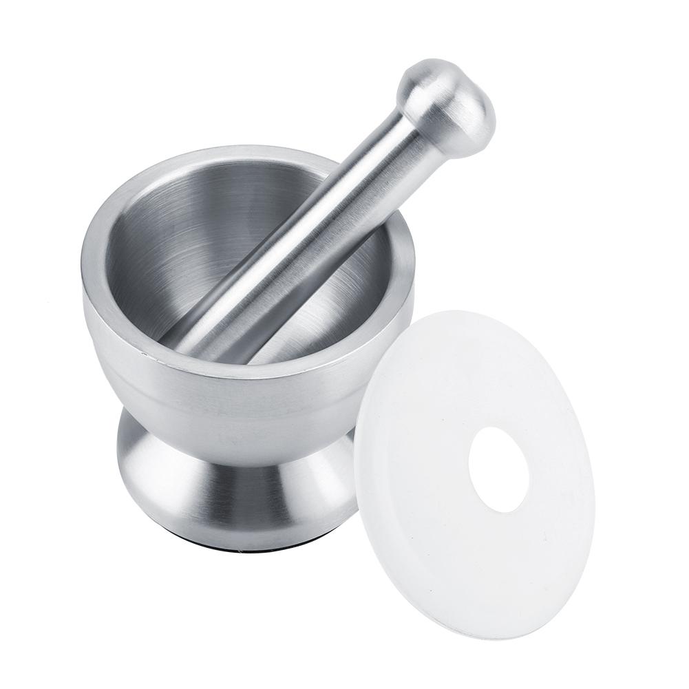 Stainless Steel Mortar Pestle Beans Garlic Spices Foodstuffs Grinder Kitchen Tool with Lid