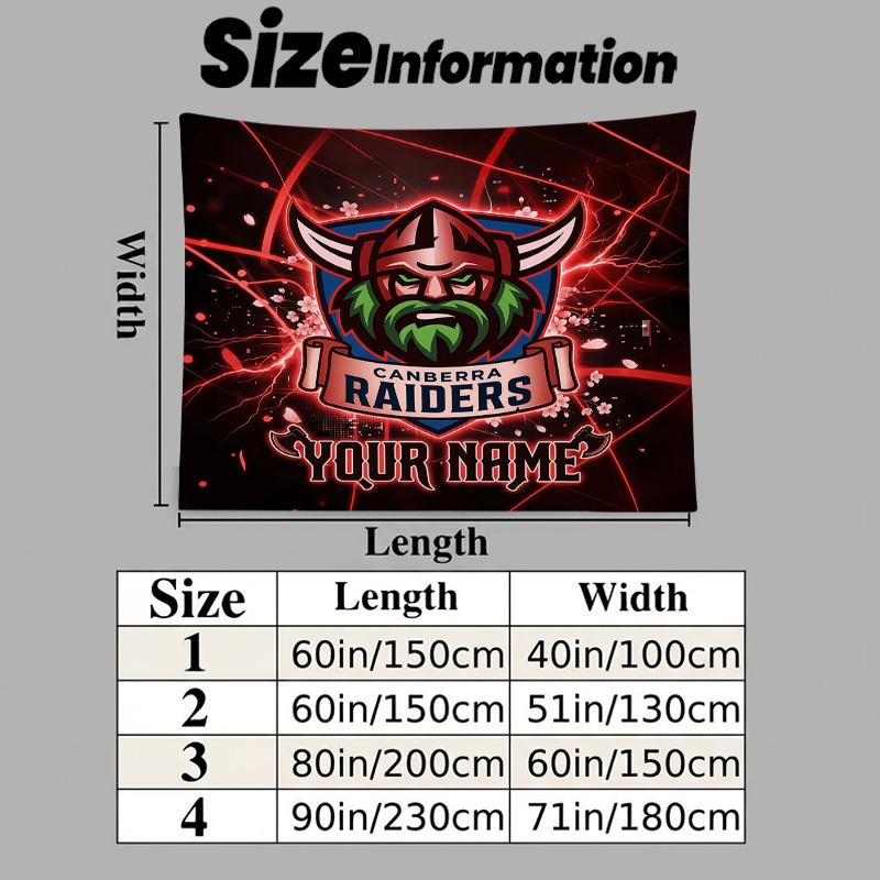 Custom Name Canberra Raiders Printed Tapestry – Wall Hanging for Bedrooms, Dorms, and Home Decor