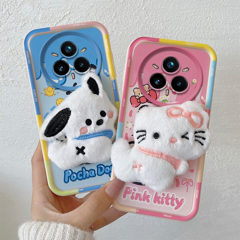 KEYSION Милый 3D мультяшный плюшевый чехол для Realme 14 Pro 5G с ремешком, силиконовый противоударный чехол для телефона OPPO Realme 14 Pro+ 5G