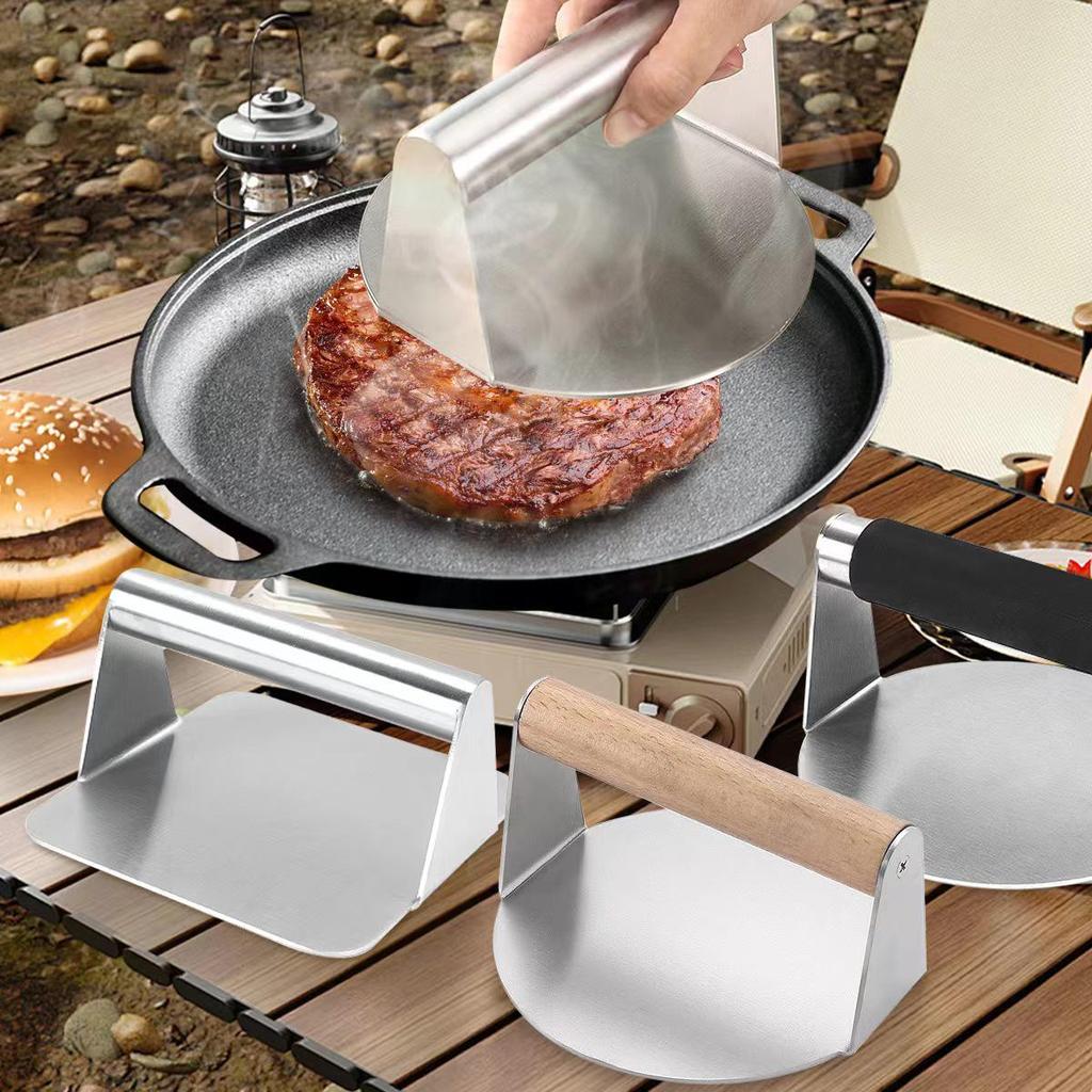 Stainless Steel Square Patty & Steak Press - Manual Teppanyaki & Hamburger Tool