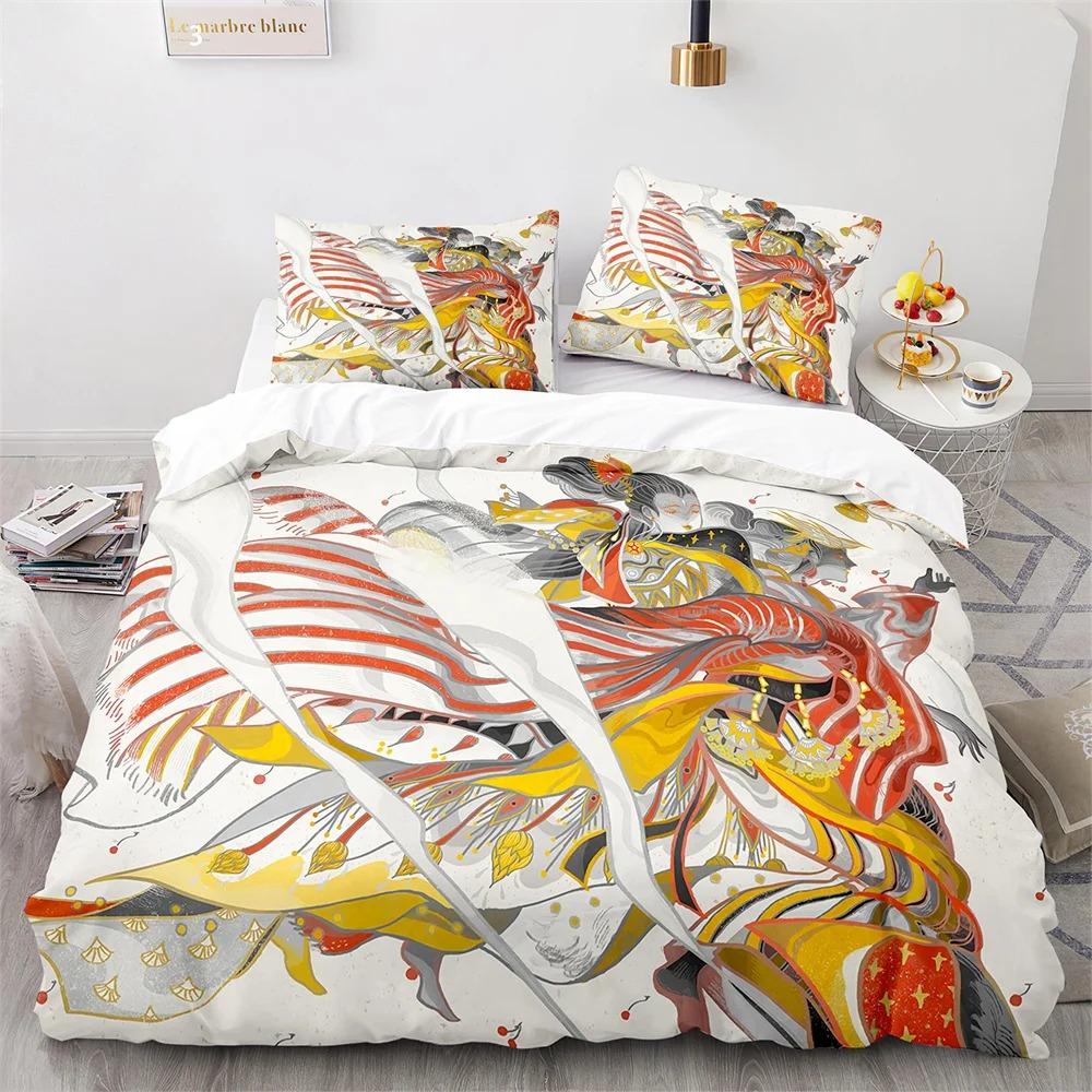 Ukiyo-Eduvet Cover Set Japanese Style Bedding Set Polyester Comforter King Queen Size Quilt Cover Set For Kids Boys Girls