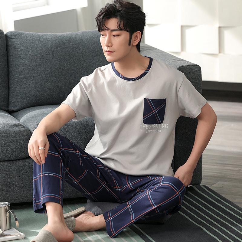 Pajamas Men's Tops and Pants Simple Loungewear Thin Cotton Male Plus Size Young Students Casual Striped Sleepwear Two Piece Set