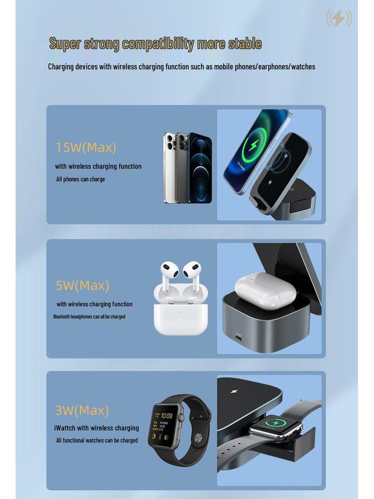 Складная беспроводная зарядная станция 3-в-1 для iPhone, AirPods и Apple Watch