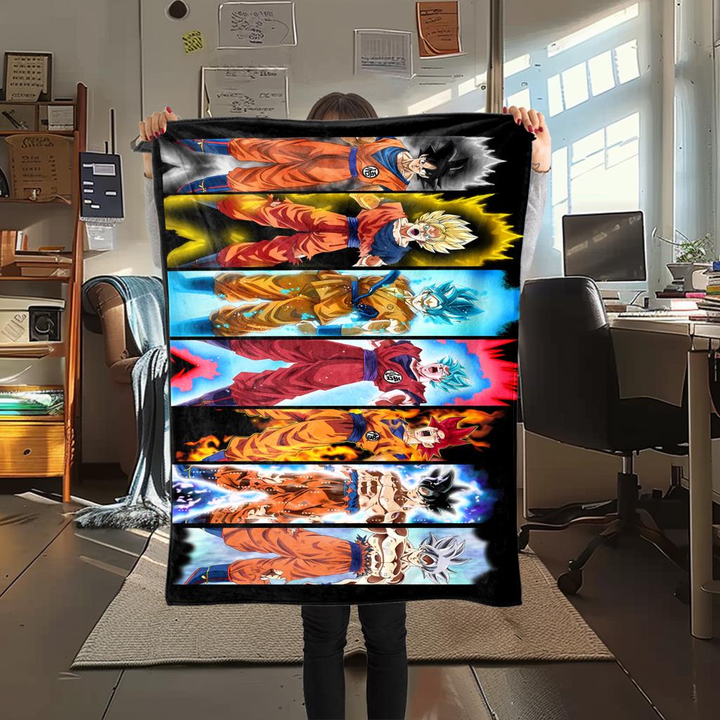 1 шт. Фланелевое одеяло с принтом Dragon Ball Super, Высокое качество, Для всех сезонов, Декор для дома, Тепло и уют, Идеально для рождественских подарков
