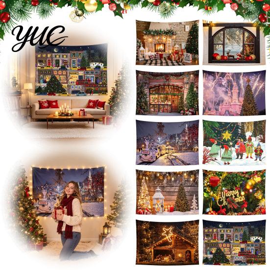 Wall Decor for Christmas Tapestry, Winter Snow Scene Backdrop, Xmas Tree Fireplace Backdrop Hanging Tapestry Bedroom Living Room Holiday Microfiber