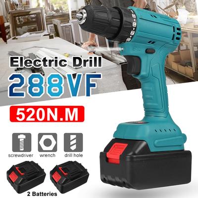 3 в 1 288VF 520N.M Бесщеточная электрическая дрель Ударная перезаряжаемая ручная аккумуляторная отвертка с литиевой батареей