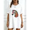 Платье-футболка оверсайз с принтом в виде цветочного узора и черной лошади, повседневная одежда для женщин