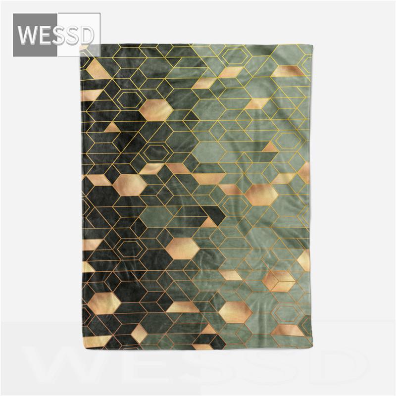 Geometric Plaid Blanket Blue Gray Green Flannel Blanket For Sofa Portable Cutsom Blankets And Bedspread Fluffy